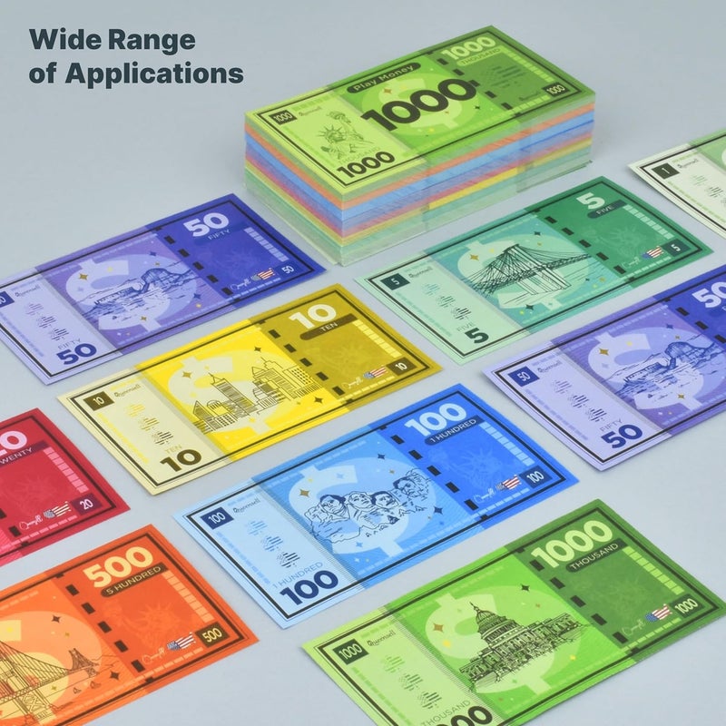 Queensell Play Money Suitable for Monopoly Board Game – 480 pcs of 60 Each Bill Denomination – Double Sides Printing Paper Money for Pretend Play Cashier - 480 pcs - Image 5